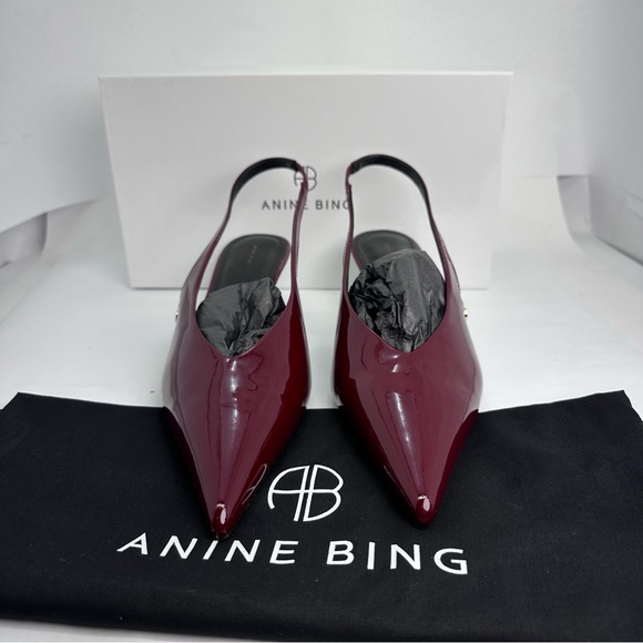 ANINE BING Hilda Slingback Pump in Burgundy red kitten heel shiny pointed toe - Picture 3 of 7